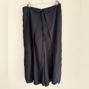 Dark Navy Faux Wrap Wide Leg Culotte